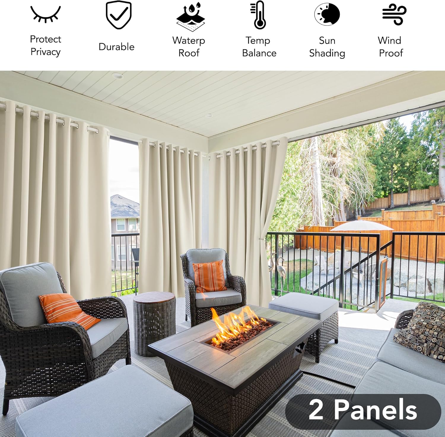 Thumbnail 4 de Deconovo Tende da Sole da Esterno con Anelli (pack da 2) 140x270 cm, beige chiaro