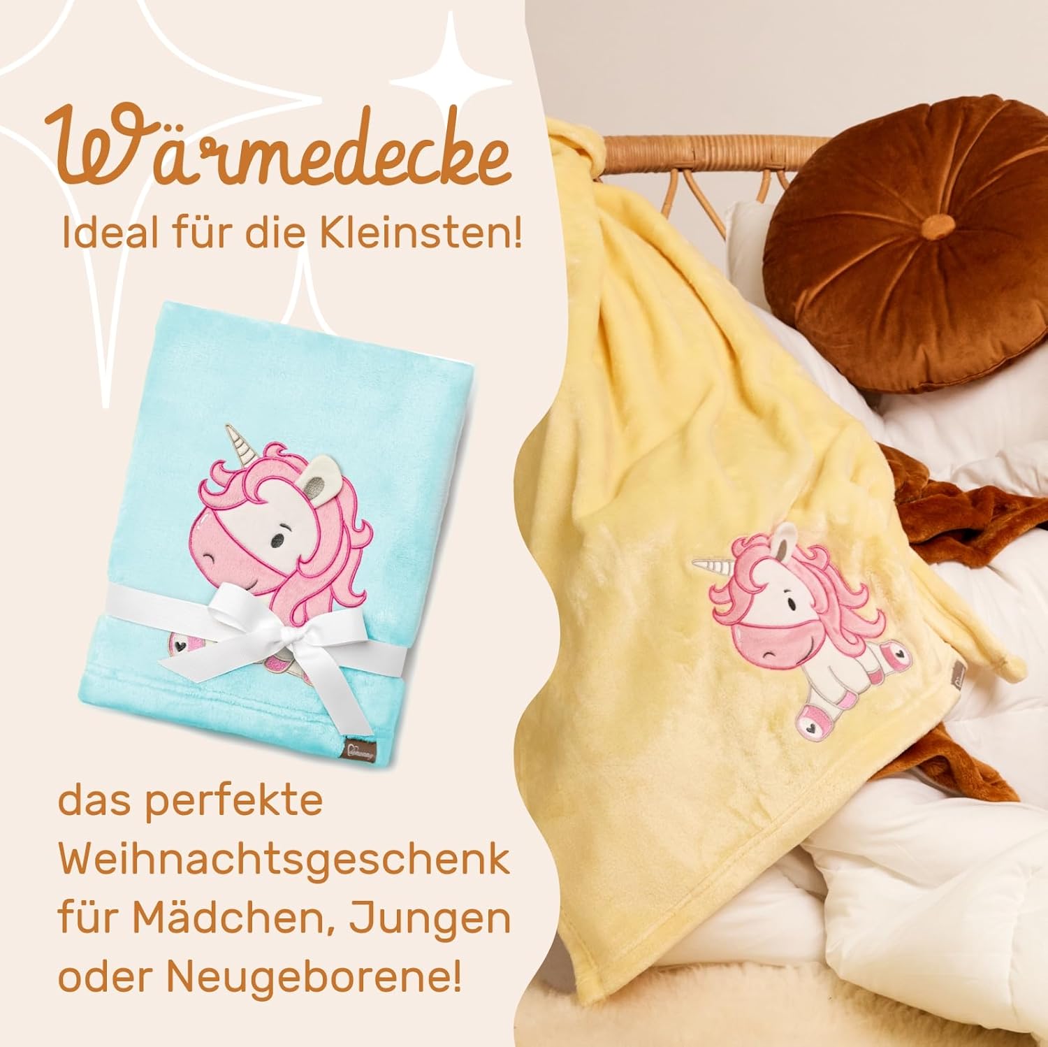 Thumbnail 2 de Be Mammy Coperta calda per bambini con peluche regalo e motivi 3D (Blu Polvere - Unicorno)