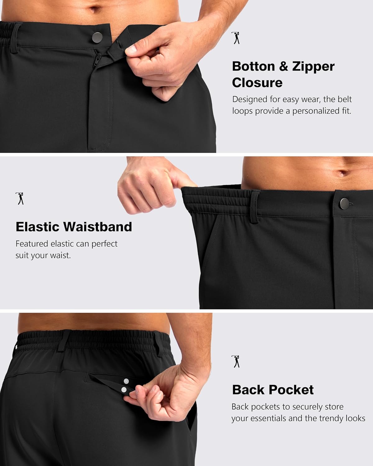Detalle 2 de Pudolla Men’s Lightweight Golf Shorts (7"/9"/5") with 3 Pockets