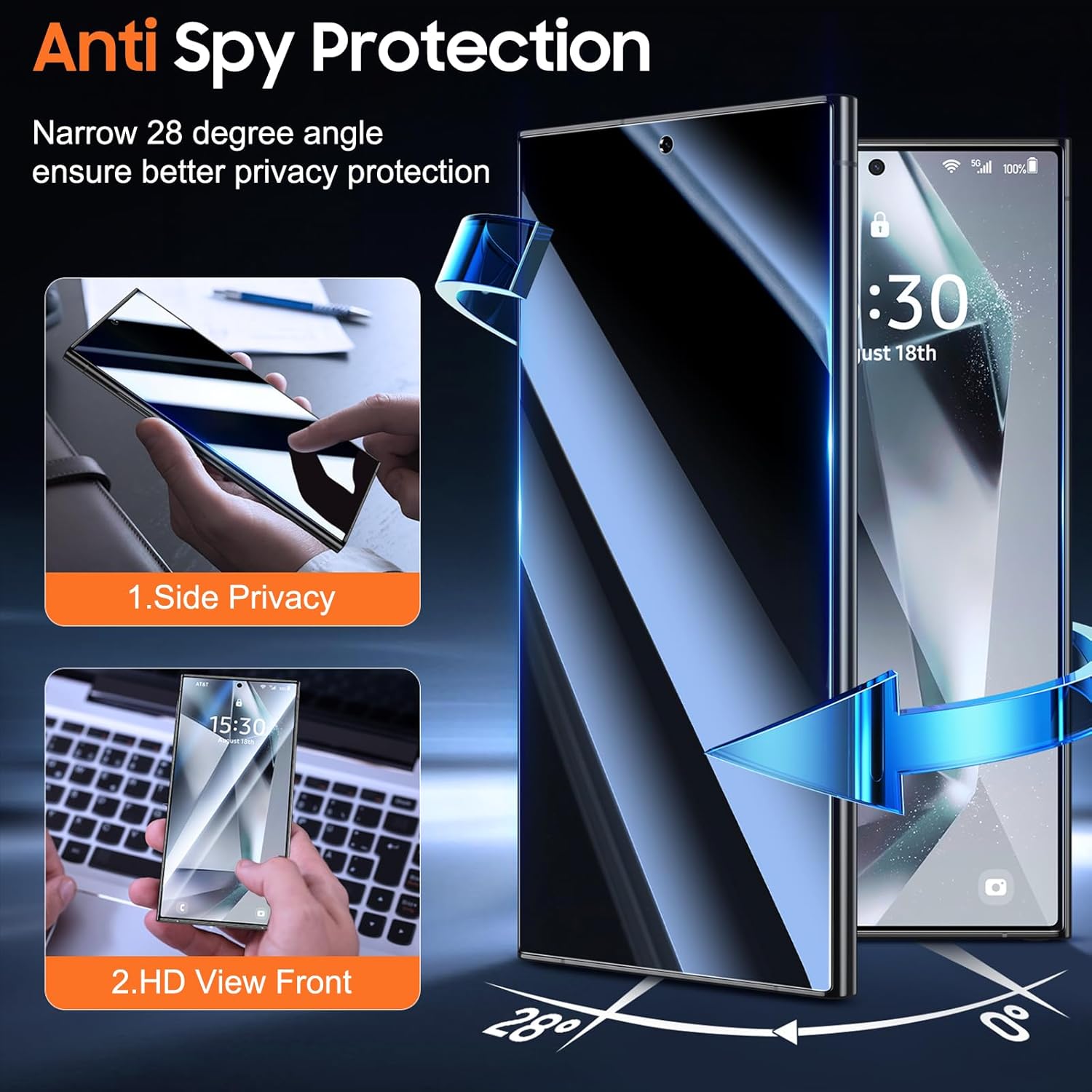 Thumbnail 1 de UniqueMe S24 Ultra Privacy Screen Protector 2-Pack
