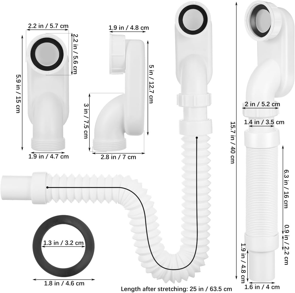Detalle de HOMSFOU flexibles Wannenabfluss-Set für freistehende Badewannen (Ablaufrohr + Ablauf-Set)