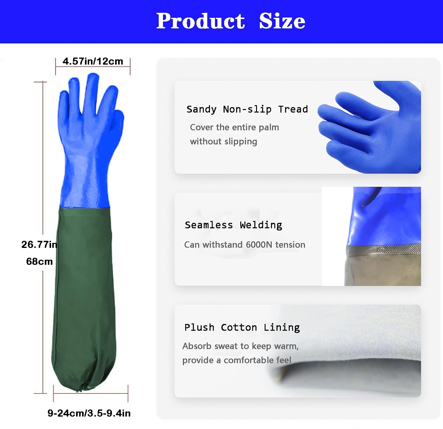 Detalle de HEWEWOR Long Pond Gloves – 26.78" Arm Length, Waterproof PVC Gloves for Aquarium, Gardening and More