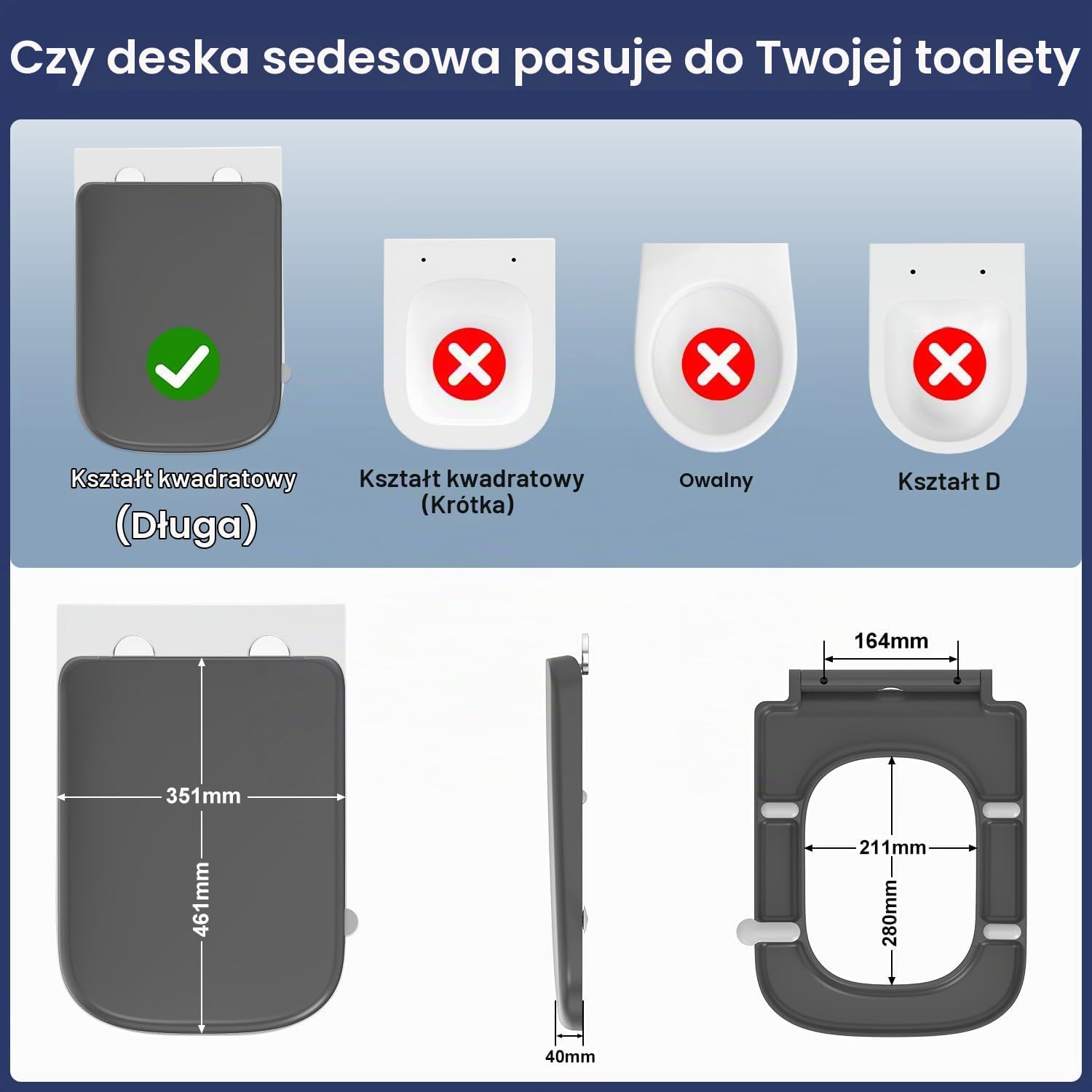 Thumbnail 6 de YEAUPE PRO deska sedesowa D, czarna, wolnoopadająca, z szybkim wypinaniem