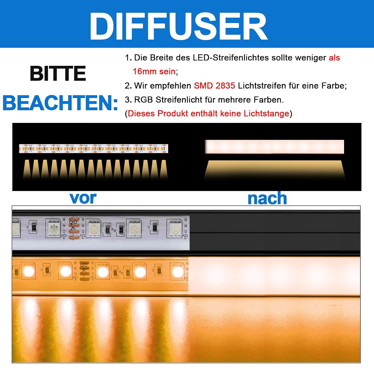 Thumbnail 3 de 12er Pack U-förmige LED-Kanalprofile aus Aluminium für bis zu 16 mm Streifen – milchweiße Diffusorabdeckung