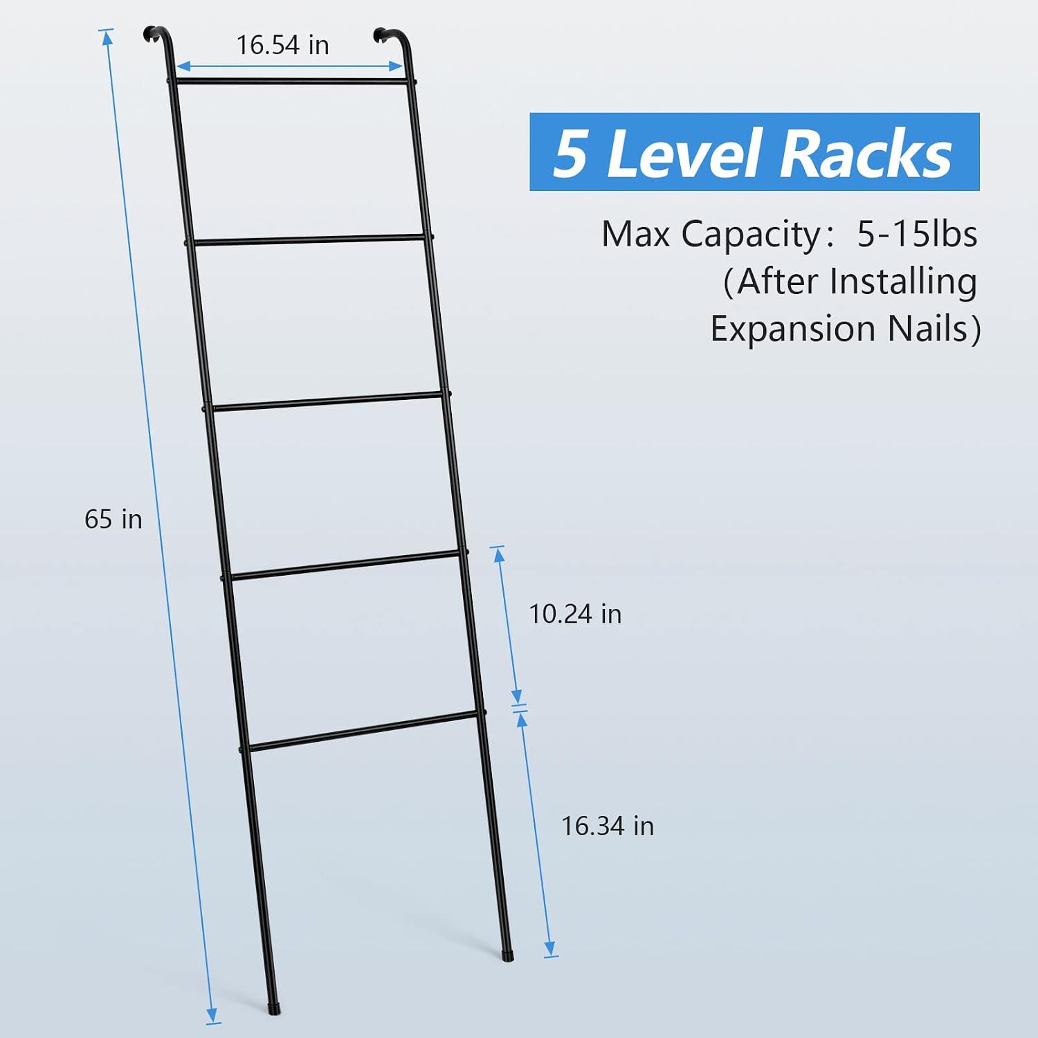 Detalle de OYEAL 5-Tier Blanket Ladder Towel Rack, Black Steel, Set of 2
