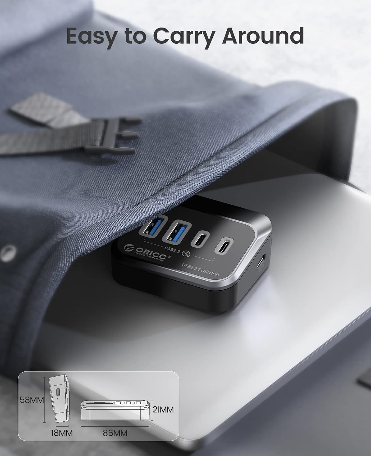 Detalle de ORICO 4-Port USB Hub 3.2 Gen 2 mit 2 Typ-A und 2 Typ-C, 10 Gbit/s – kompatibel mit Mac/PC/PS5