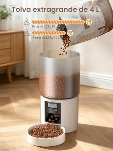 Detalle de PETVION 4L Comedero Automático para Gatos y Perros | Alimentación programable y fuente dual