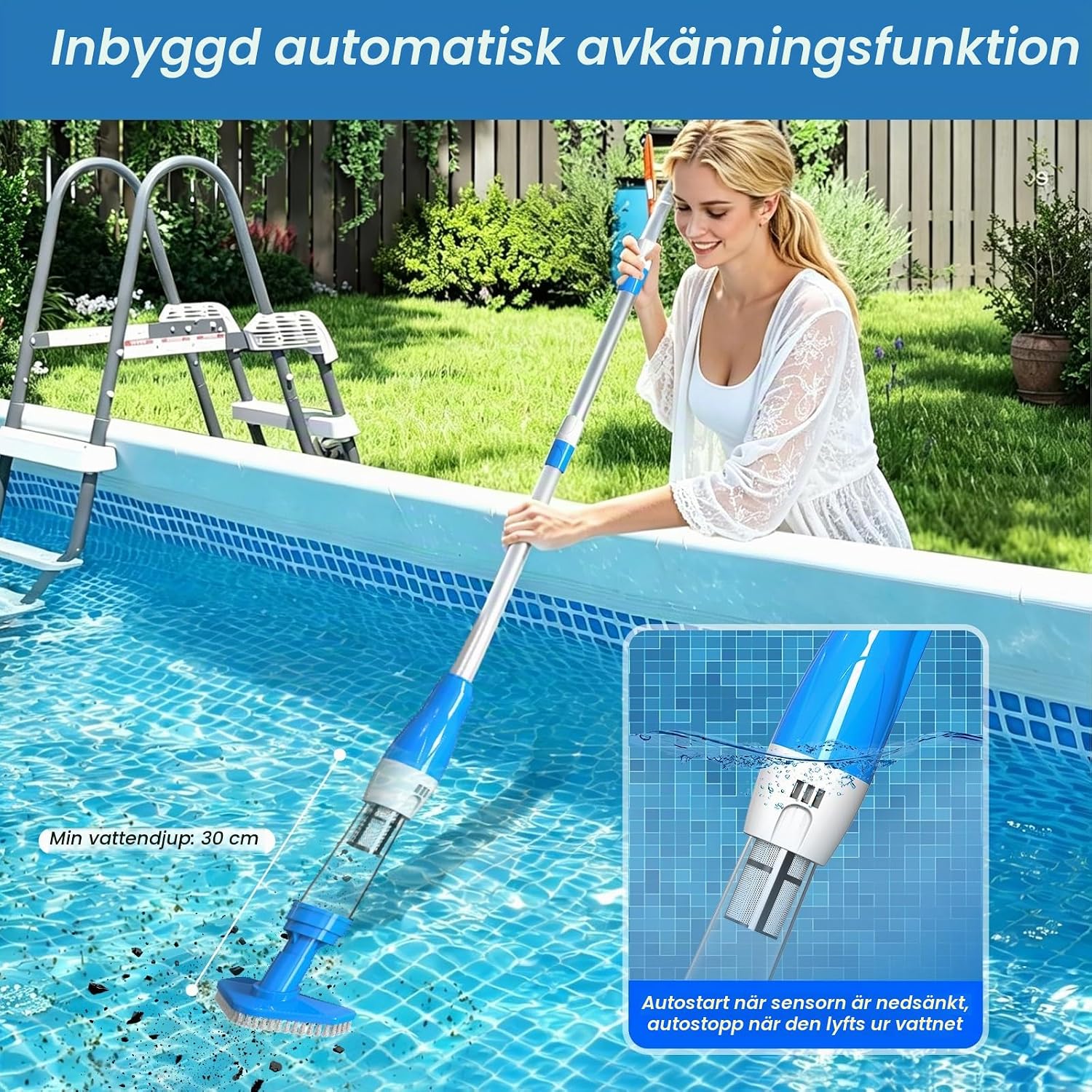 Detalle 2 de PoolyPoly 1814 pooldammsugare – batteridriven 3-i-1-modell för spa