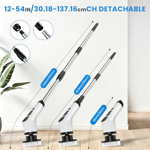 Detalle de Ozvavzk Cepillo Eléctrico de Limpieza Hogar con 9 Cabezales Intercambiables, 2 Velocidades y Mango Telescópico