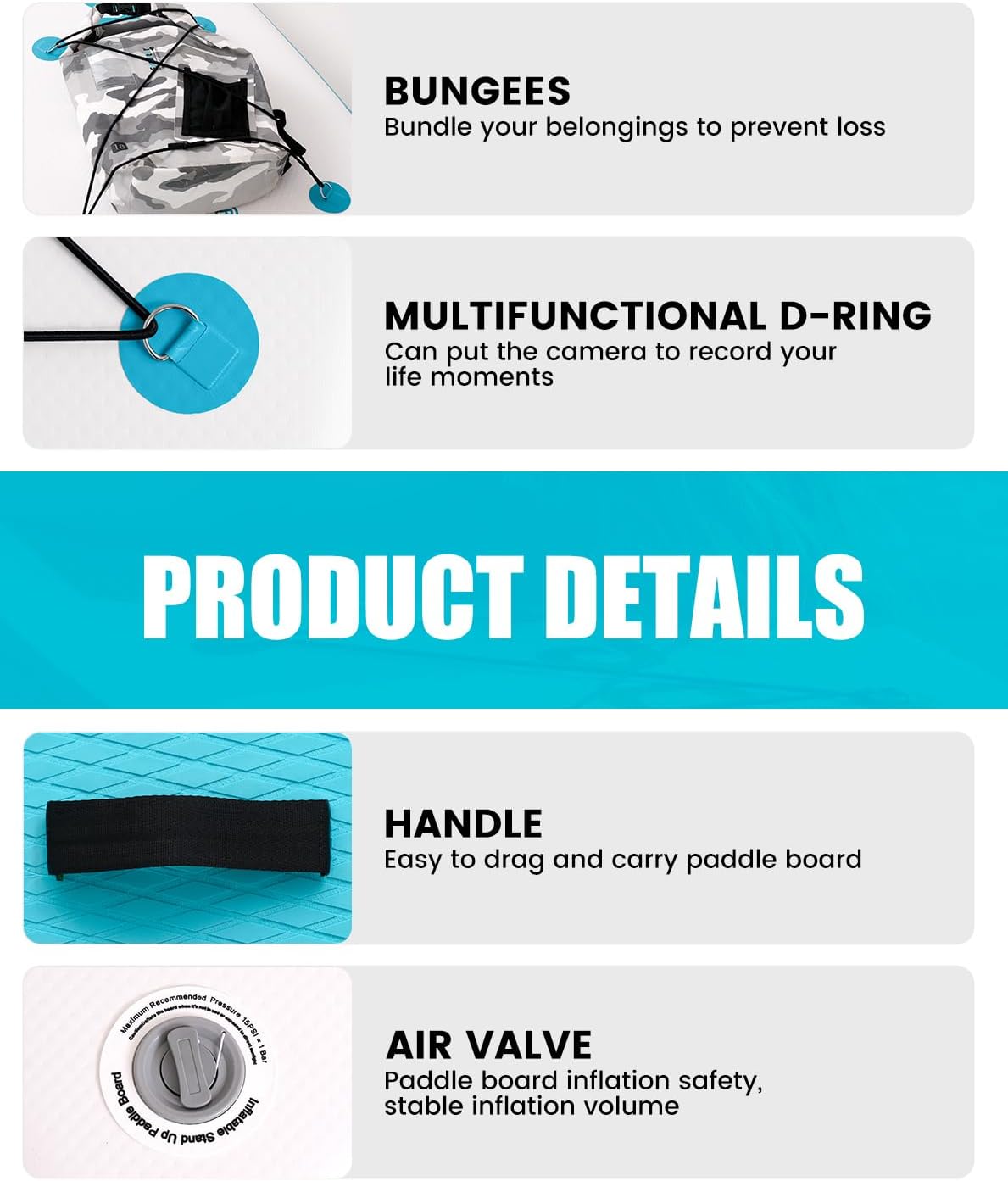 Detalle de FunWater 10'6" Inflatable Stand Up Paddle Board (Ultra-Light) with Non-Slip Deck & Paddleboard Accessories