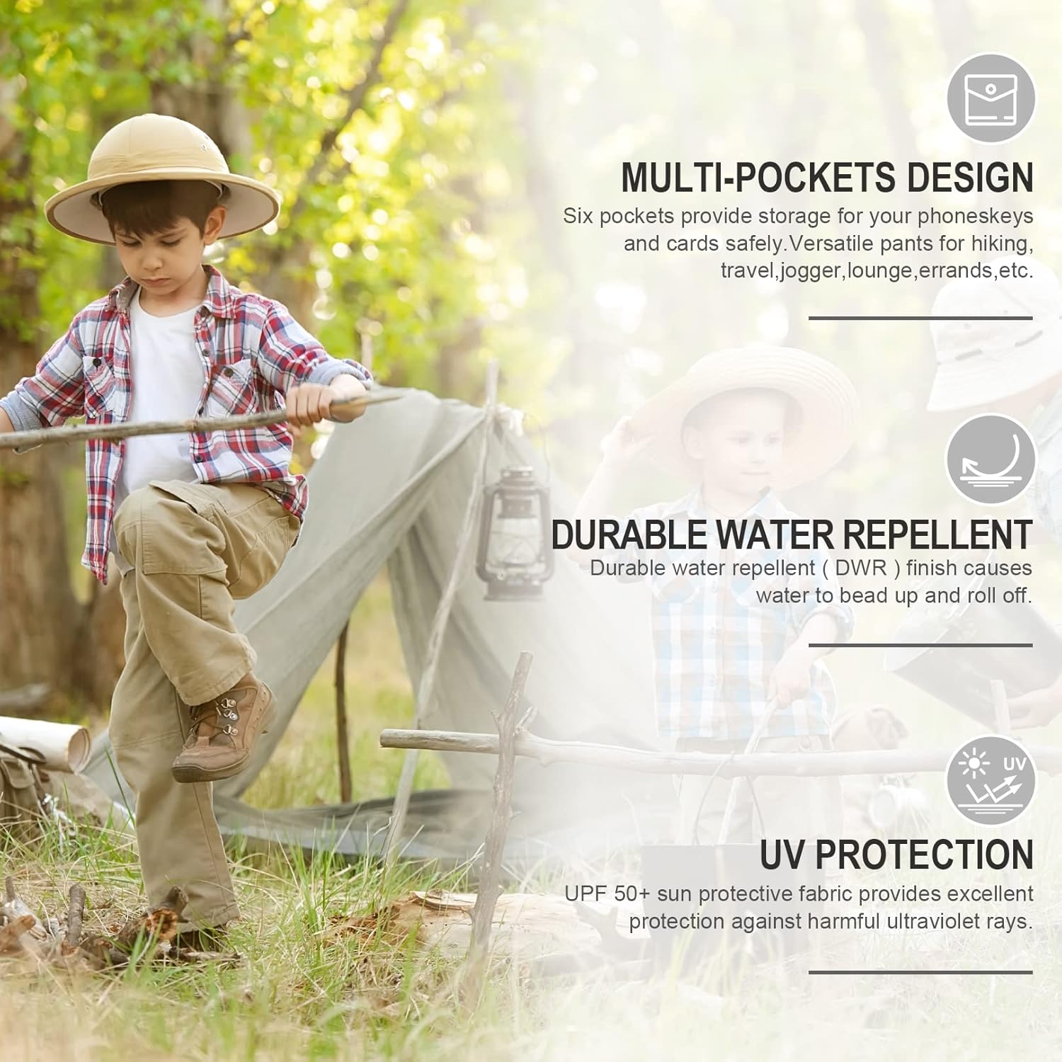 Thumbnail 6 de Linlon Kids' Cargo Pants, Boy's Quick-Dry Convertible Outdoor Pants