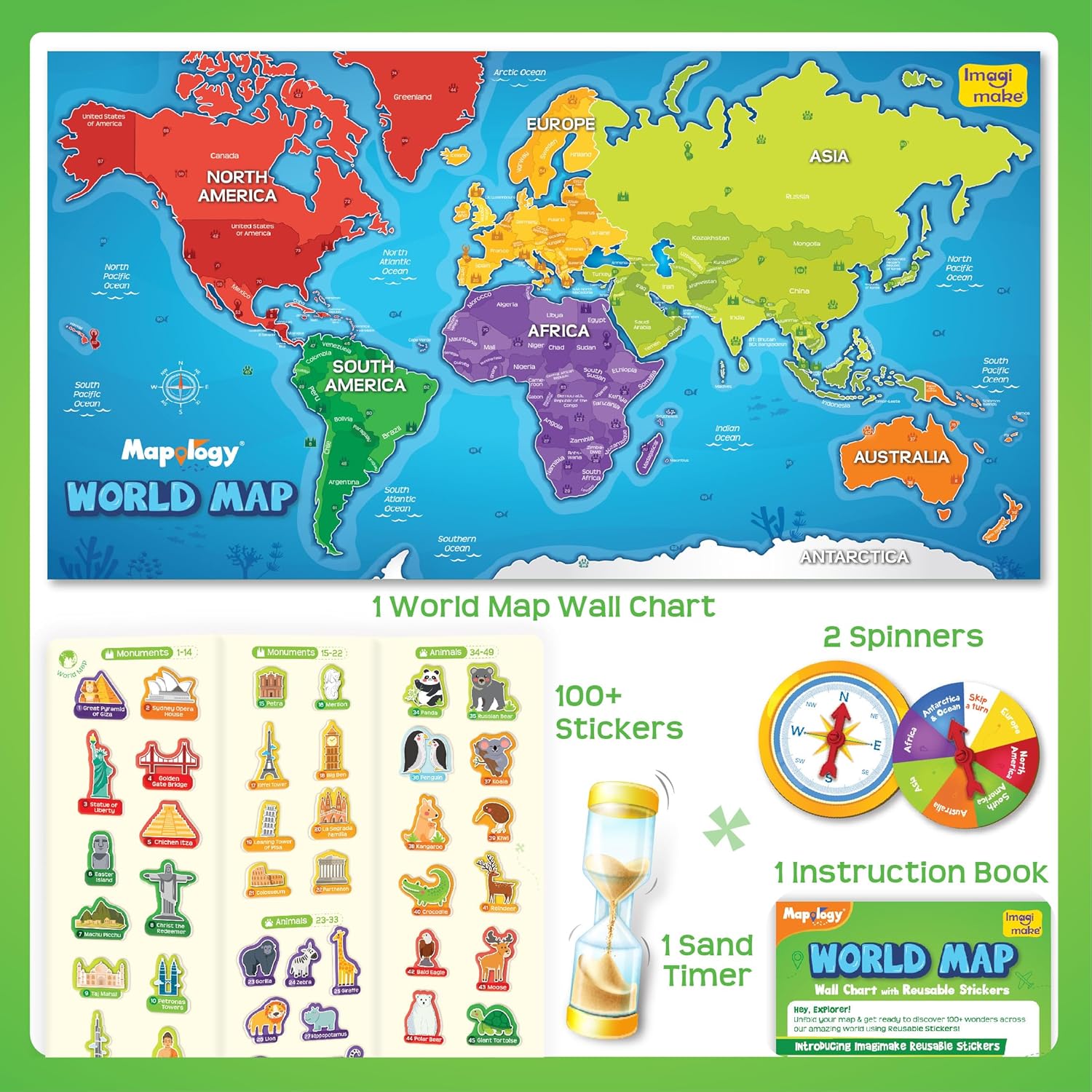 Thumbnail 1 de Imagimake Mapology World Map with Reusable Stickers classroom wall chart game
