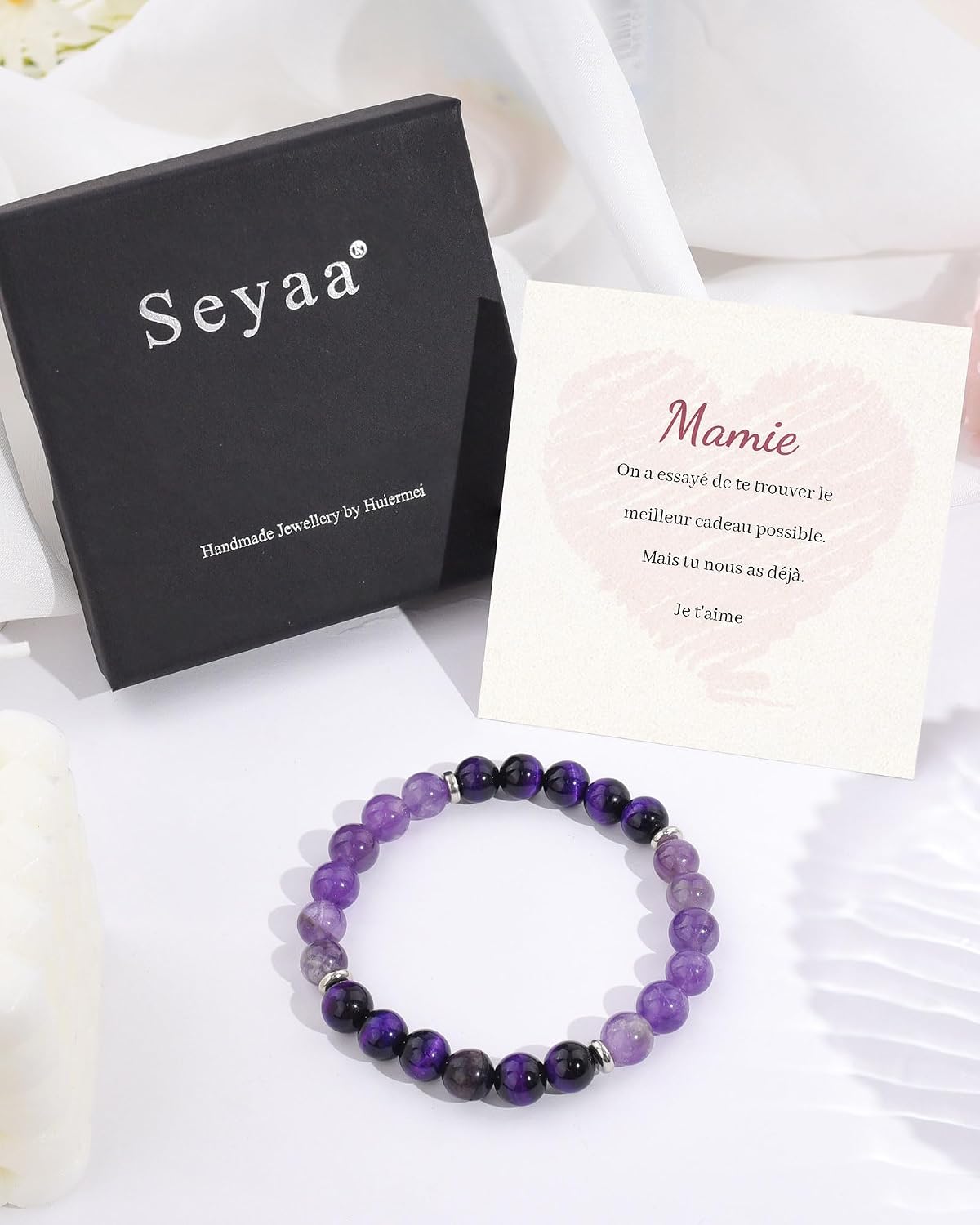 Detalle de Bracelet de pierre naturelle en améthyste Seyaa pour mamie — idée cadeau fête des grands-mères