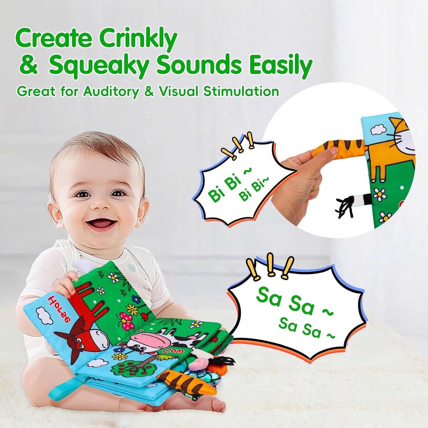 Detalle de Thremhoo 9136A Baby Cloth Books, 2-Pack Farm & Dinosaur Sensory Toys