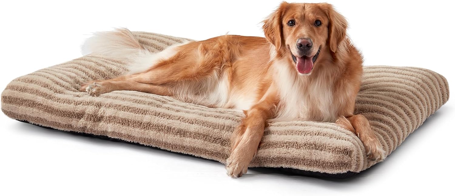 Detalle de Pawk Large Dog Bed Washable - Fluffy Plush Fur Calming Mattress (102 × 69 × 9 cm) in Brown