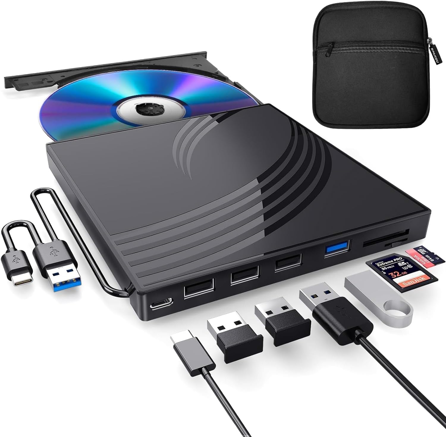 Detalle de BPAKDU B31-Y2 External CD/DVD Drive with USB-A, USB-C, and Card Slots