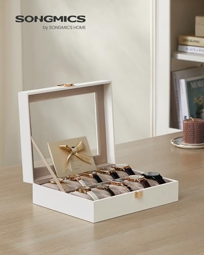 Detalle 2 de SONGMICS Boîte à Montres 10 Emplacements JWB010W01 – Coffret écrin avec couvercle en verre et serrure en métal