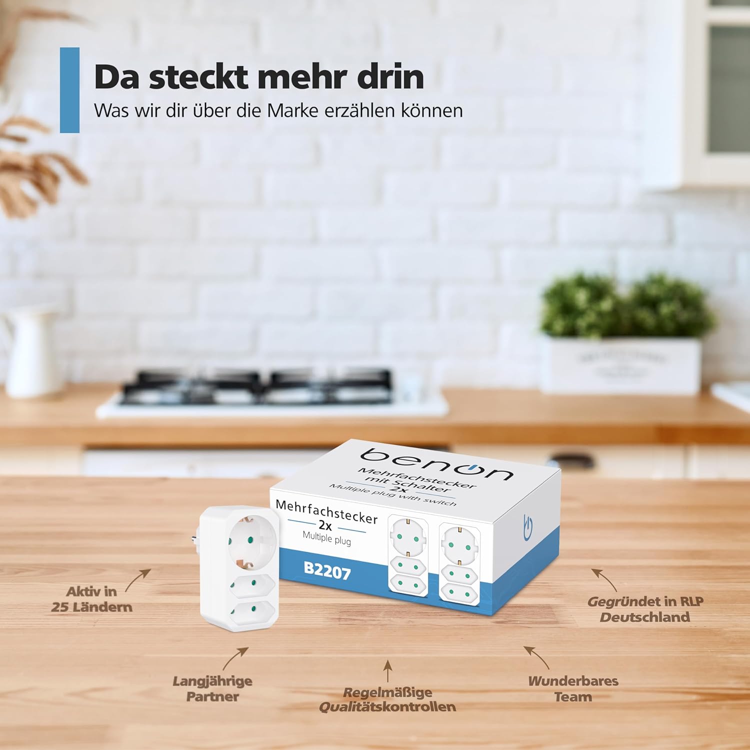 Thumbnail 6 de benon 2er-Set Mehrfachstecker weiß mit Kindersicherung – 2 Euro + 1 Schuko, bis 3 Geräte