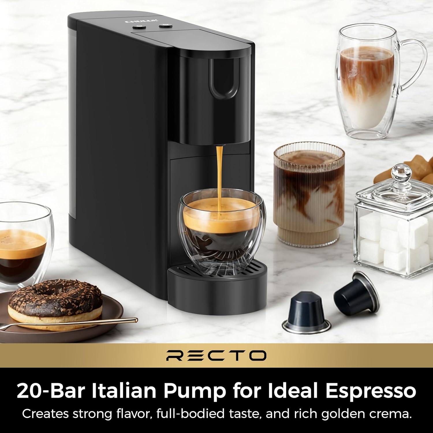 Detalle de CHULUX RectoCafé Espresso Machine for Nespresso Original Capsules – Ultra-Compact 20 Bar, 1200W