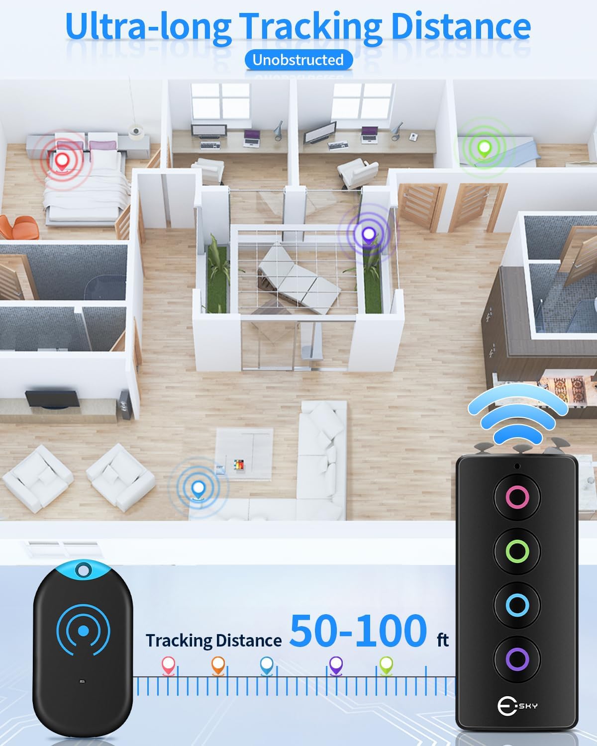 Thumbnail 4 de Esky Ultra Slim Key Finder with 80dB sound and 4 receivers (wallet & remote locator)