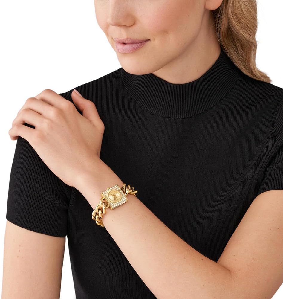 Thumbnail 1 de Michael Kors Orologio da donna MK Chain Lock – Cassa rettangolare in acciaio inox dorato