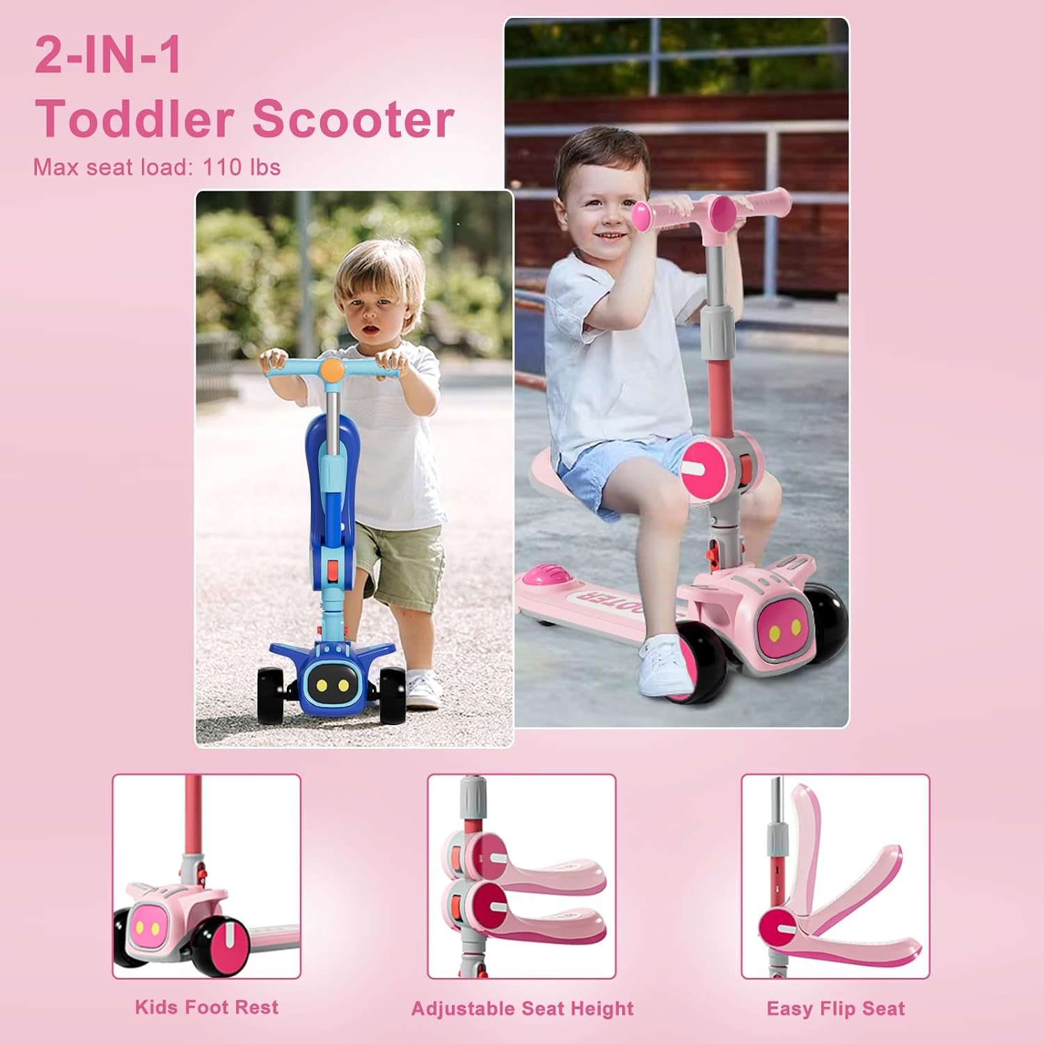 Detalle 2 de Unbreakable 2-in-1 Kids Scooter Ages 3-8 ๐ด