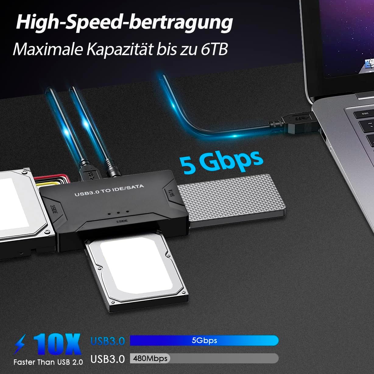 Thumbnail 2 de Amtake USB 3.0 zu IDE/SATA Festplatten Adapter – Vielseitiger Docking-Konverter mit 12V Netzteil