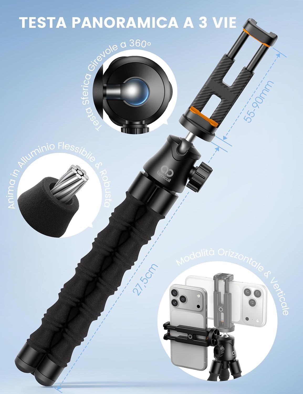 Thumbnail 5 de Lamicall Treppiede Smartphone ultraleggero: versatilità, rotazione a 360° e telecomando wireless
