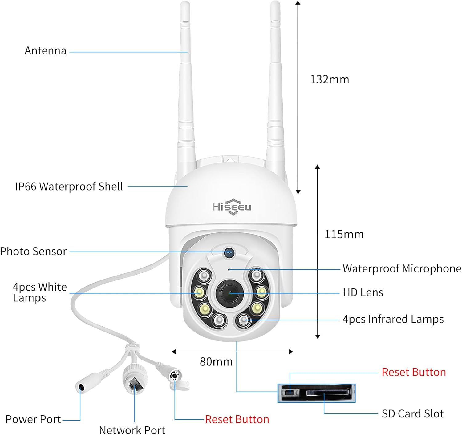 Detalle de Hiseeu 5MP 3K Telecamera Wi-Fi Esterno PTZ 360° con Visione Notturna a Colori e Audio Bidirezionale