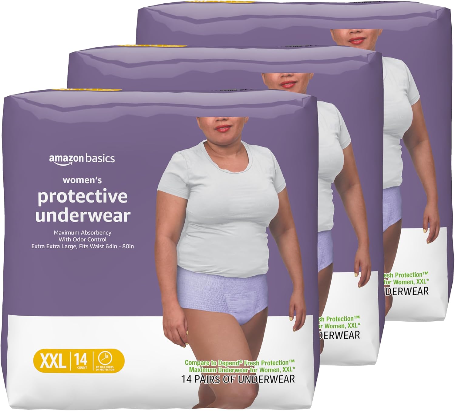 Amazon Basics Disposable Postpartum Incontinence Underwear for Women, XXL, Lavender, 42 units