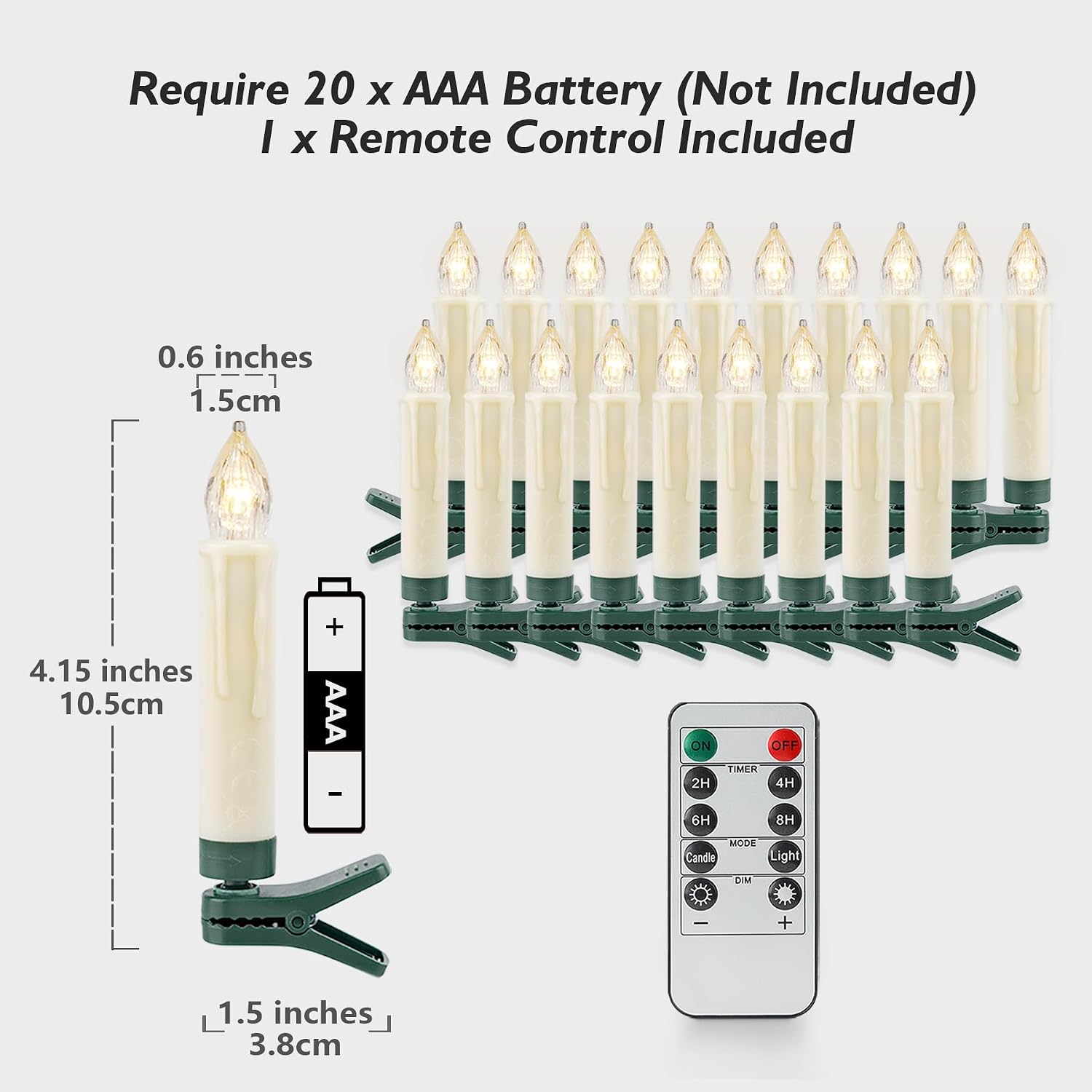 Detalle de Rhytsing TS2062-T20 Clip-On LED Candles, Warm White, Remote and Timer