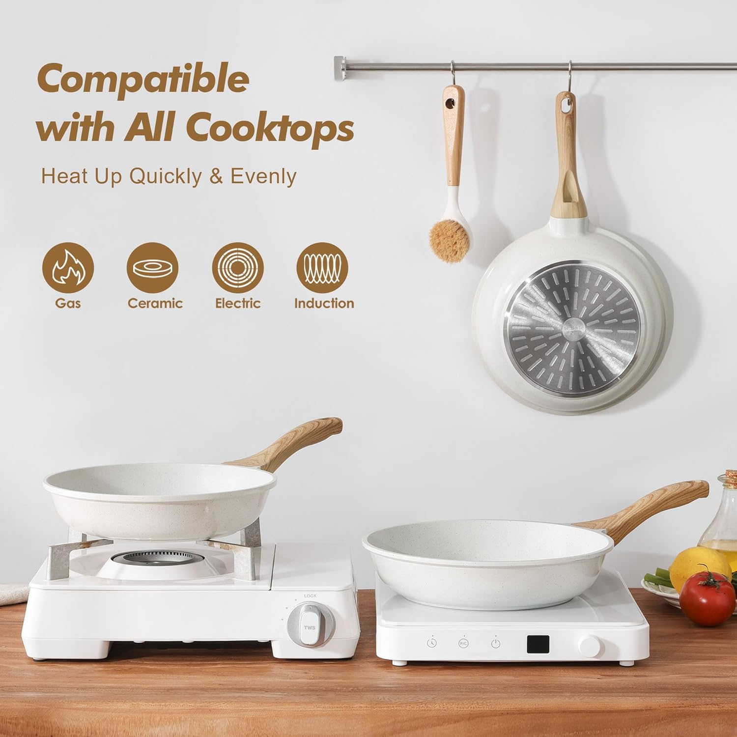 Thumbnail 5 de SENSARTE Nonstick Ceramic Frying Pan Set (8 and 10 Inch) — PTFE & PFAS-Free Omelette Pans, White