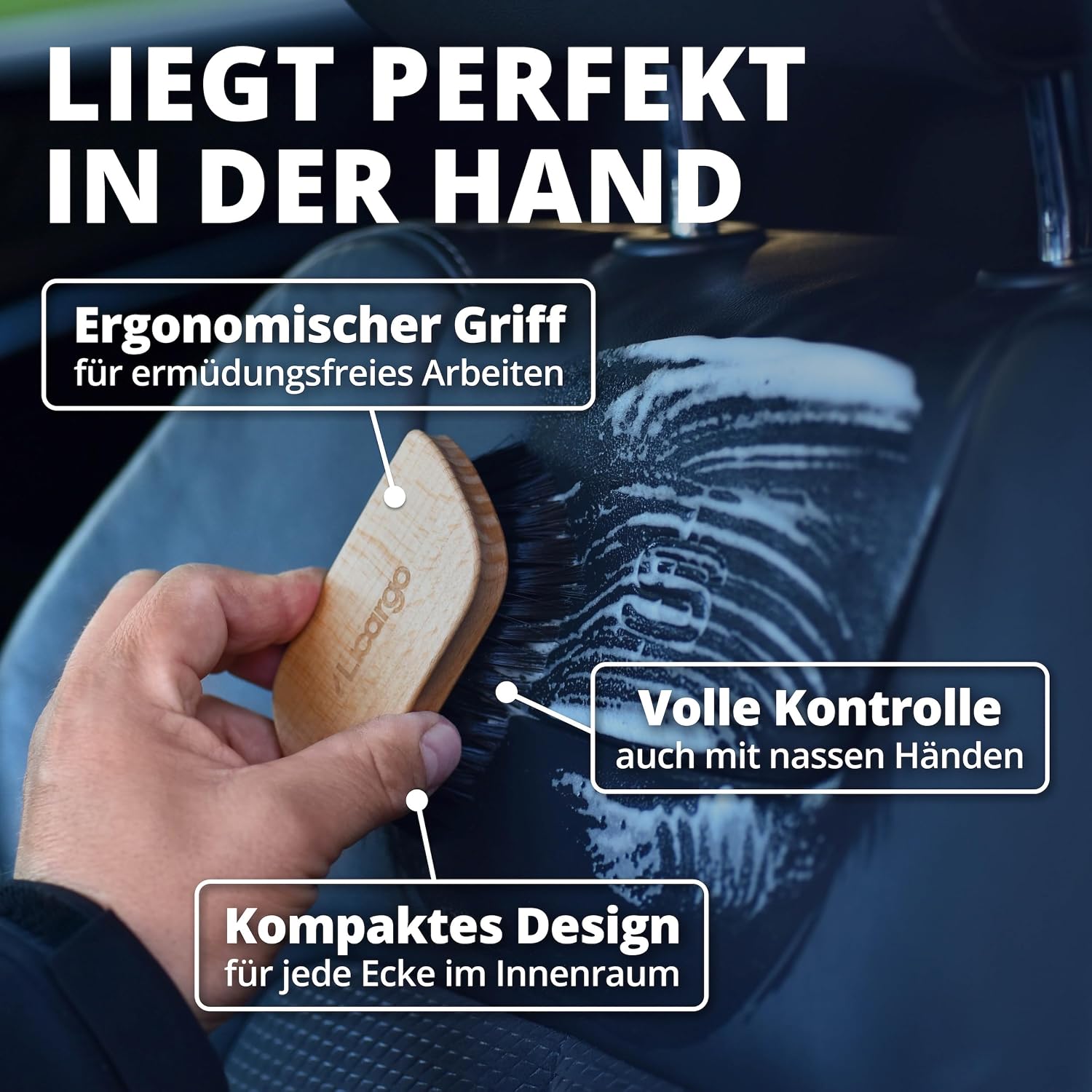 Detalle de LICARGO Textil- & Lederbürste Auto (Made in Germany) – weiche Polsterbürste für Autositze, Alcantara, Teppich & mehr