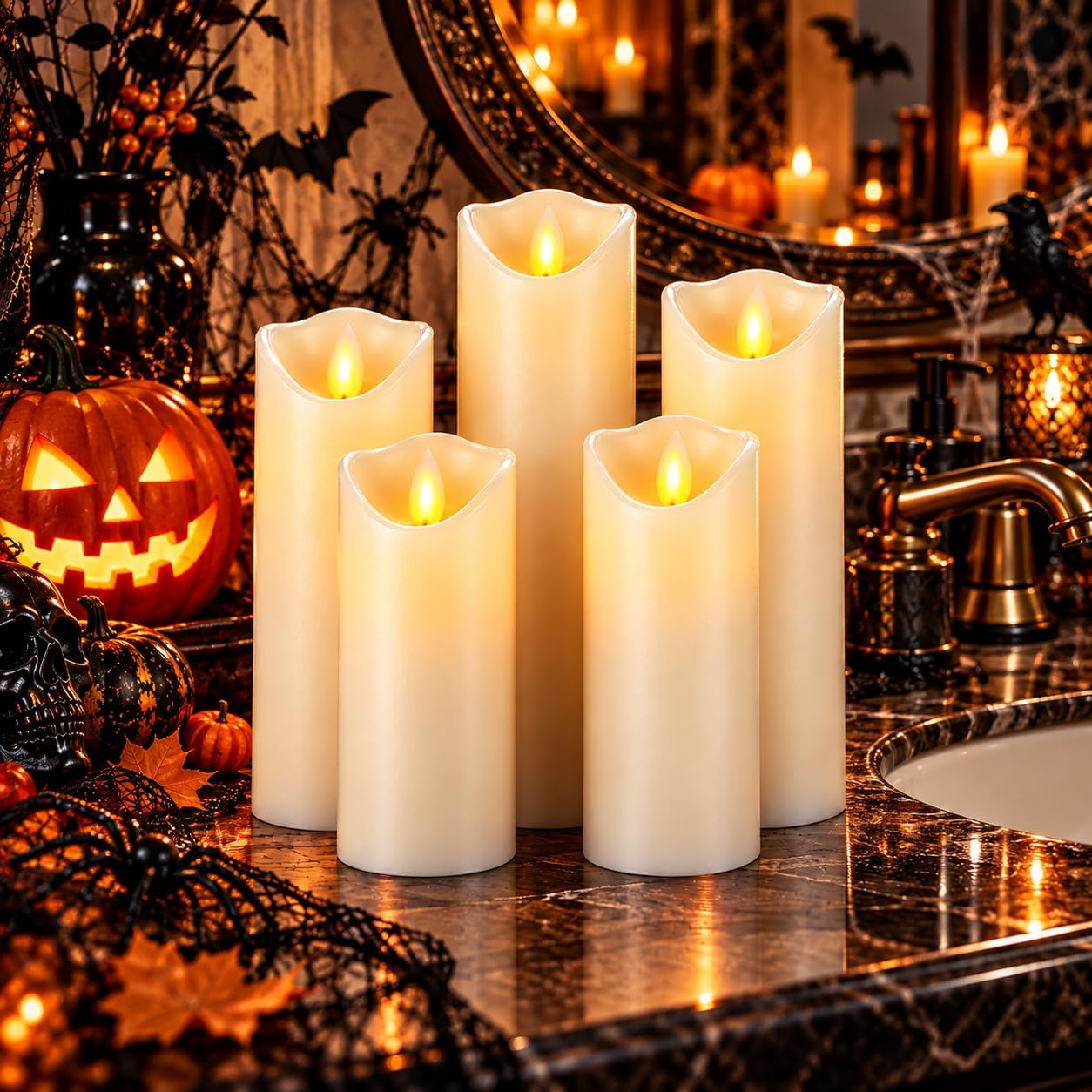 Detalle de Da by DBY005 Ivory Wax Flameless Candles, 5-Piece Set with Moving Flame
