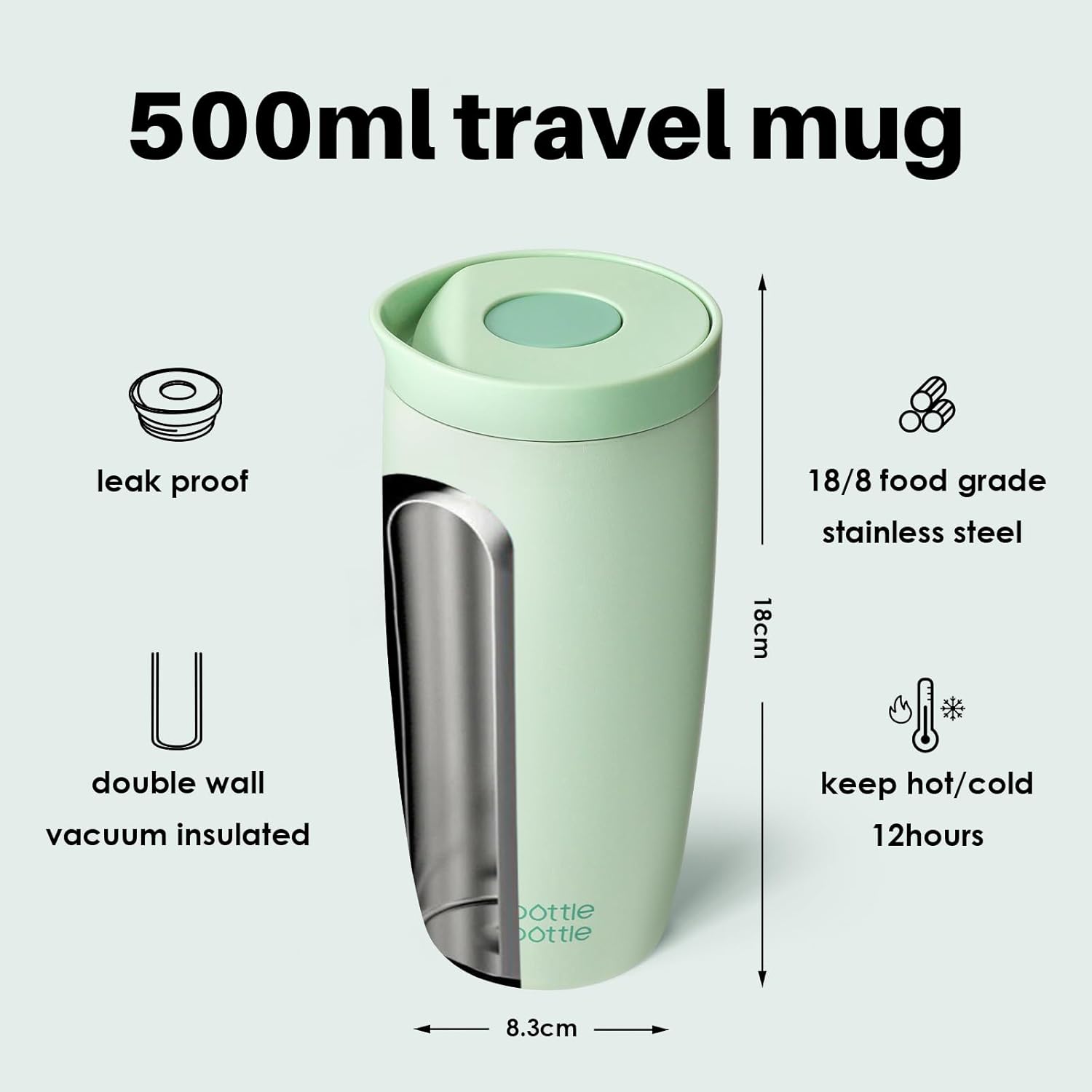 Thumbnail 2 de BOTTLE BOTTLE Thermobecher 500ml To Go – Premium Edelstahl-Isolierbecher, grün