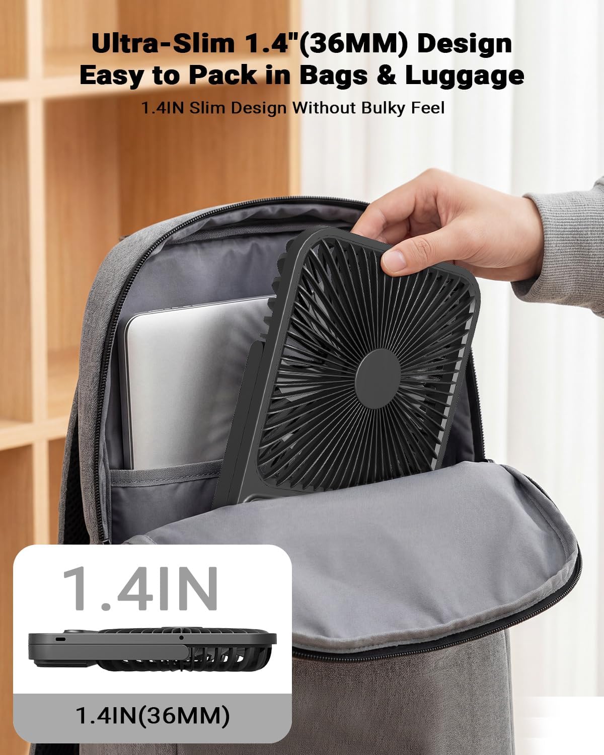 Thumbnail 3 de 7 Inch Portable Travel Fan with Light, 28H Runtime & 4 Speeds (42dB, Timer, 180° Tilt)