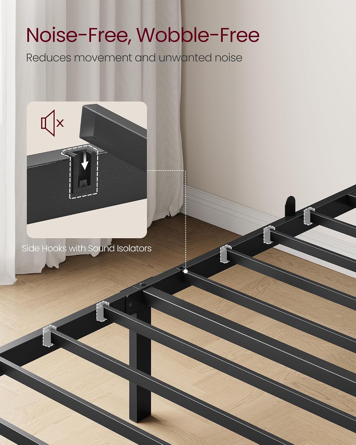 Detalle 2 de VASAGLE Single Bed Frame 90 x 190 cm with Slats and Headboard – Ink Black RMB291B101