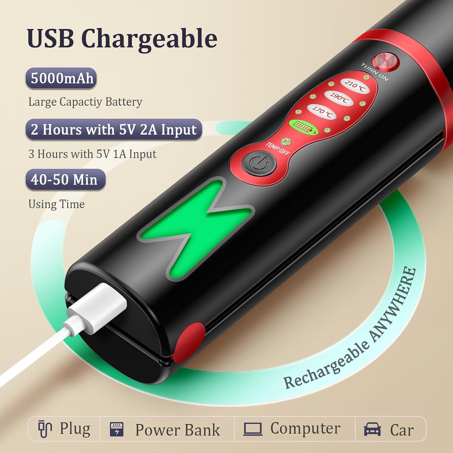 Detalle 1 de Cordless Titanium hair straightener 410°F