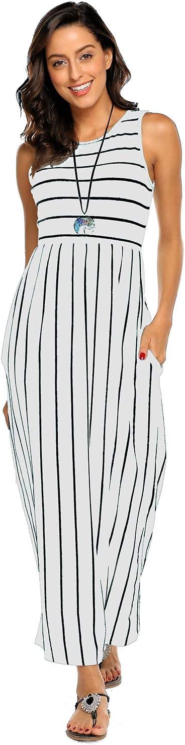 Detalle de BDTECAOR Maxikleid Damen Sommer Boho – Strandkleid mit elastischer Taille und Taschen