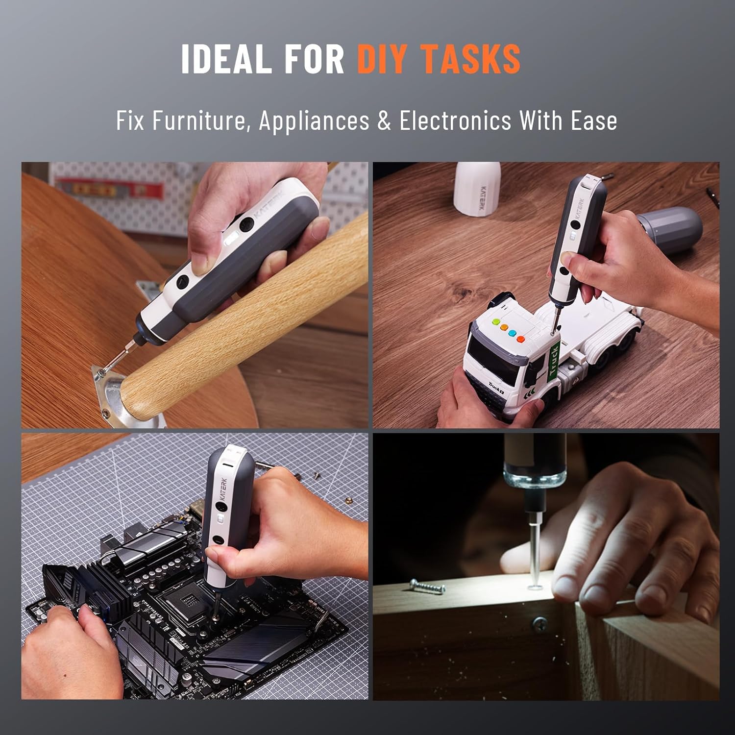 Thumbnail 4 de KATERK Cordless Electric Screwdriver: USB-C Rechargeable, LED Light & 12 Magnetic Bits