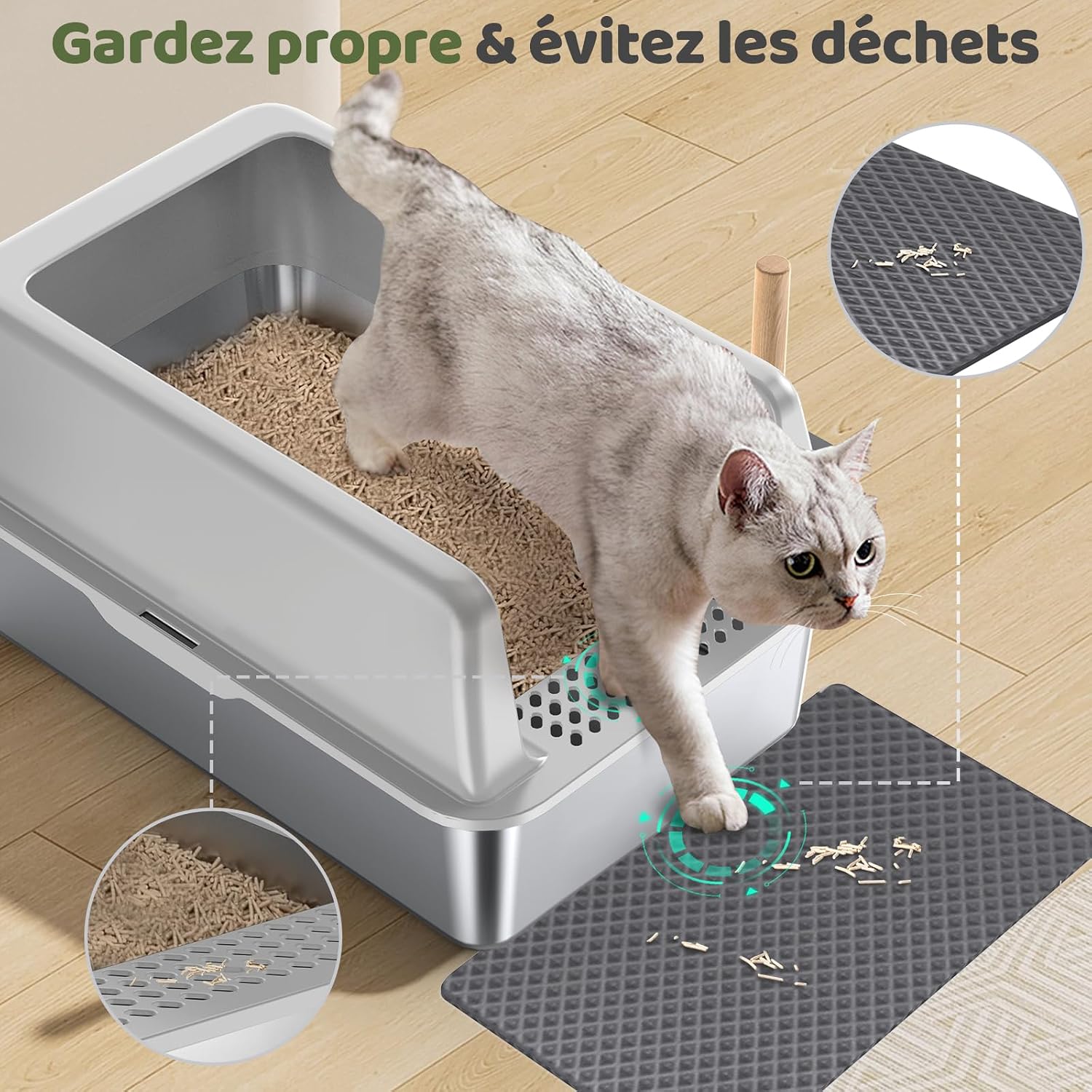 Thumbnail 4 de Gimars XXL Bac à Litière INOX 37L pour grands chats