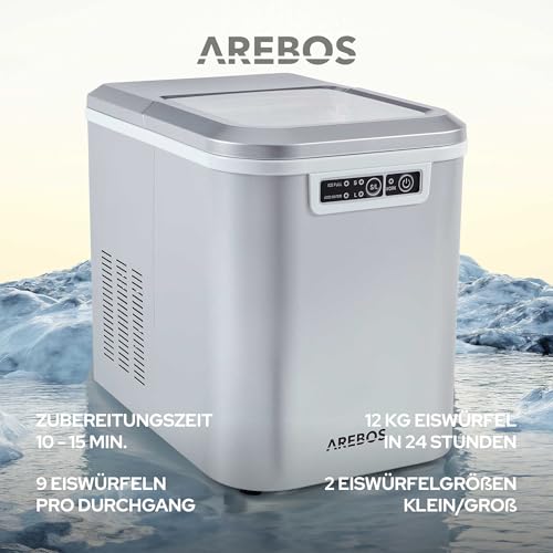 Detalle de Arebos Eiswürfelmaschine – Selbstreinigend, leise & flexibel: Große Eiswürfel, 12 kg/24 h