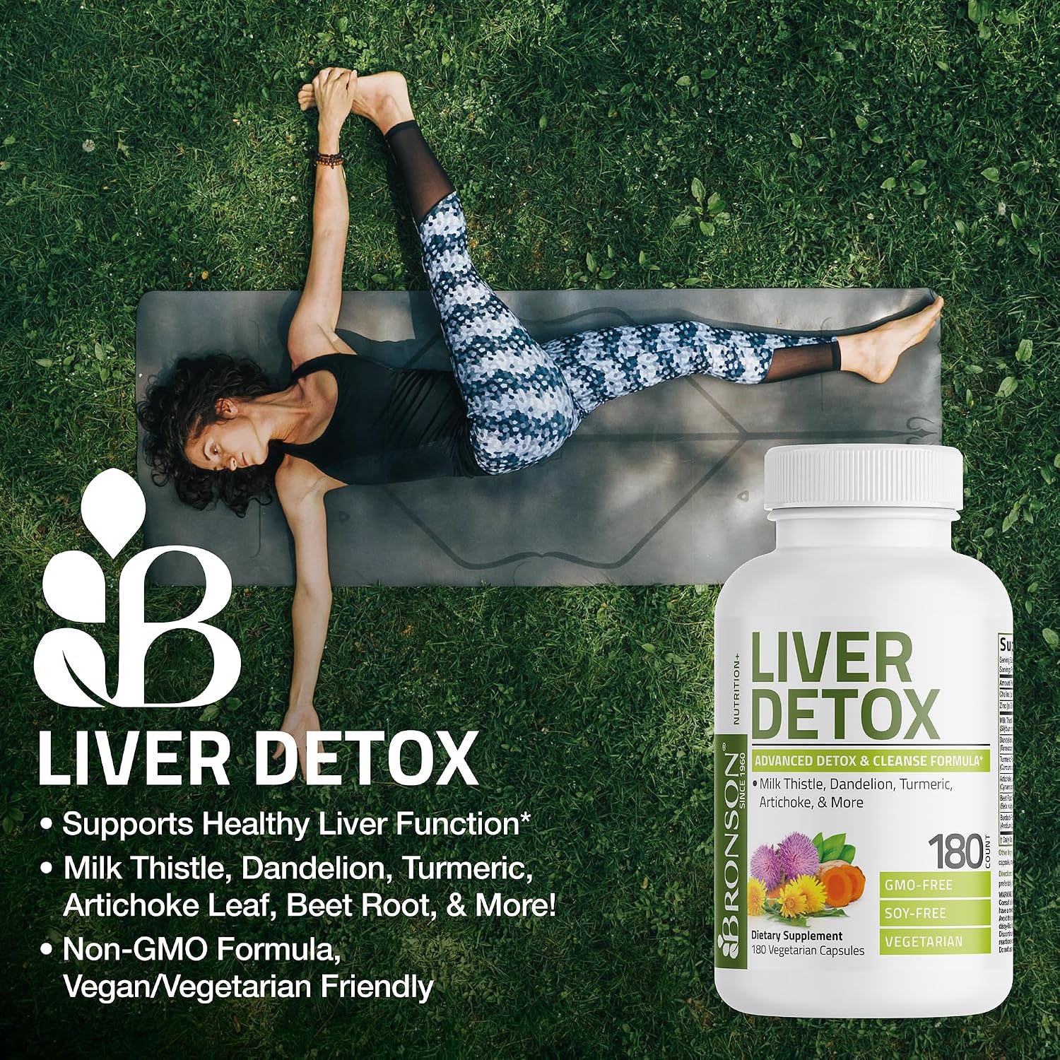 Detalle de Bronson Liver Detox 60-Capsule Supplement with Milk Thistle and Turmeric