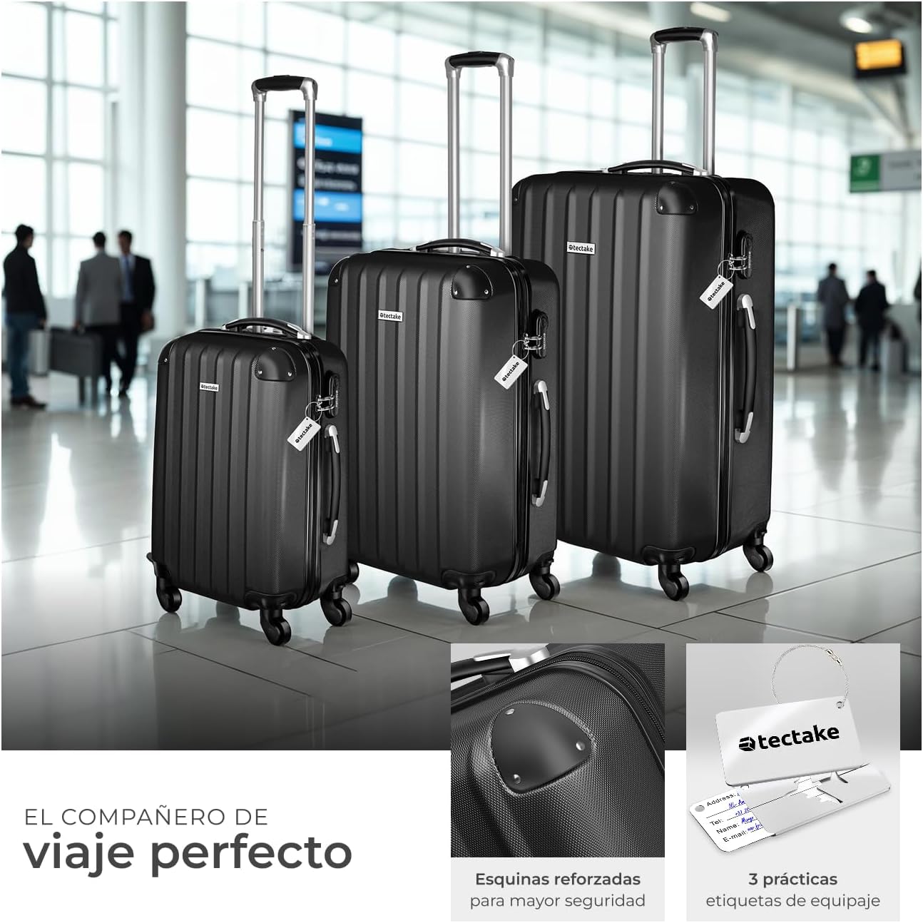 Detalle de tectake® Juego de Maletas 3 piezas 188 l