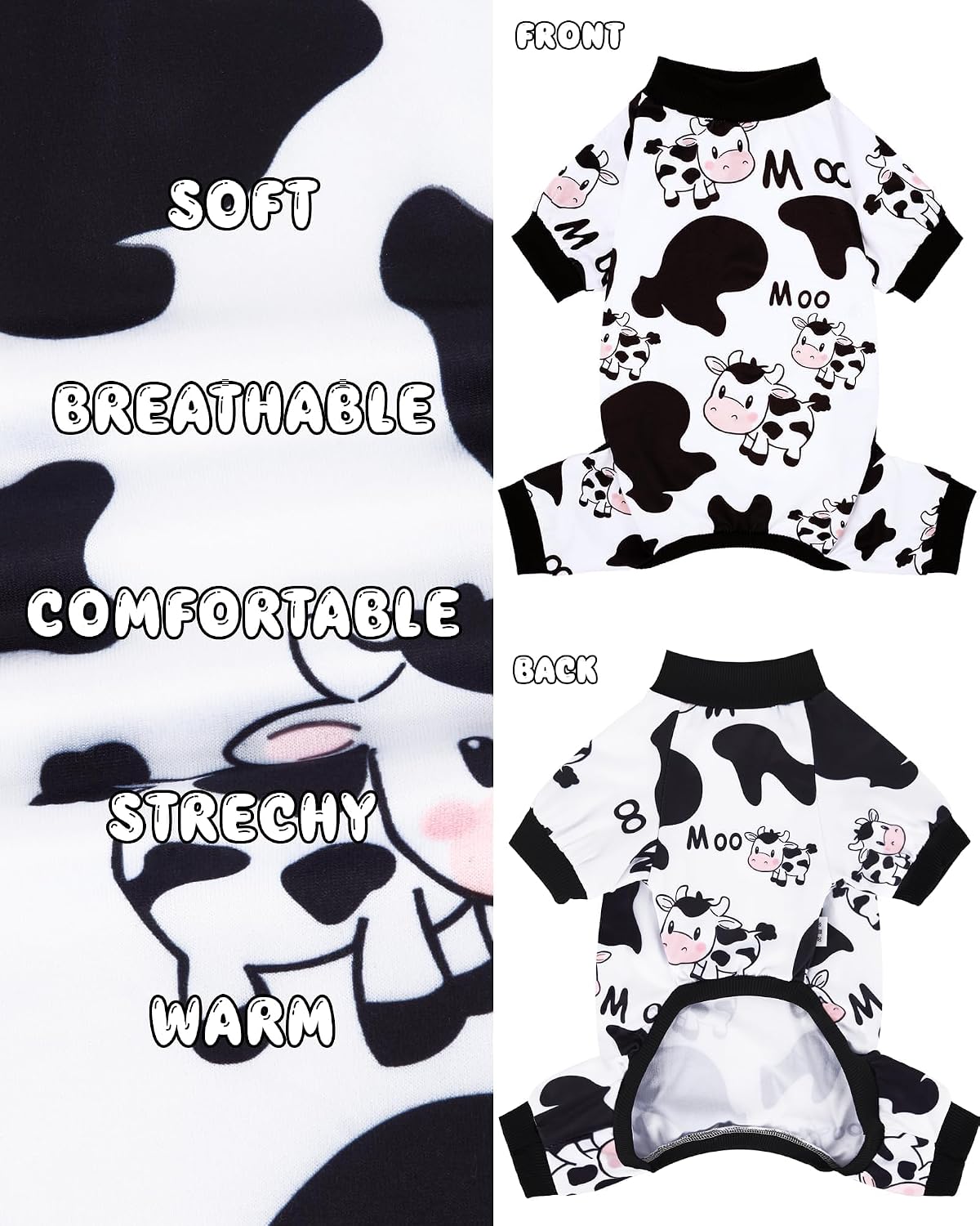 Thumbnail 5 de XPUDAC Medium Cow-Print Dog Pajamas, Stretchy Four-Leg Pet Jumpsuit