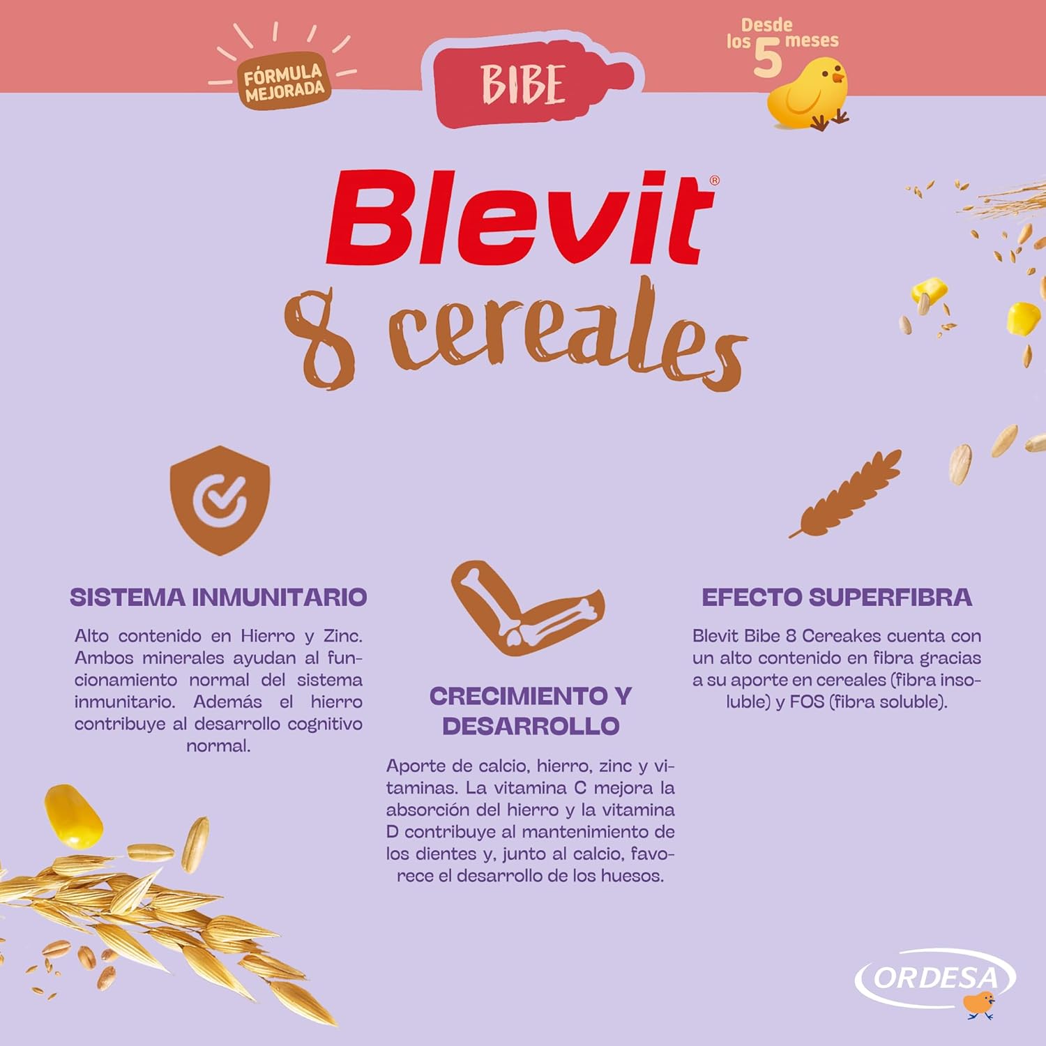 Thumbnail 6 de Blevit Bibe 8 Cereales (500 g) – Papilla de 8 cereales desde los 5 meses con 14 vitaminas y minerales