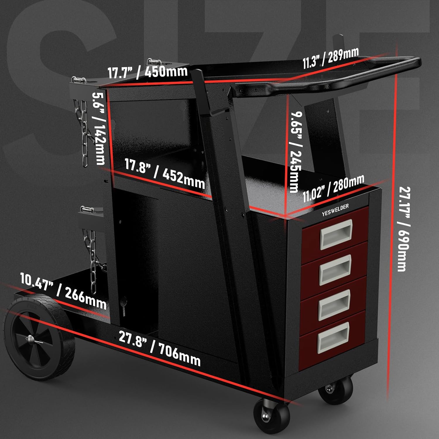 Detalle 2 de YESWELDER Welding Cart 4-Drawer Large Capacity