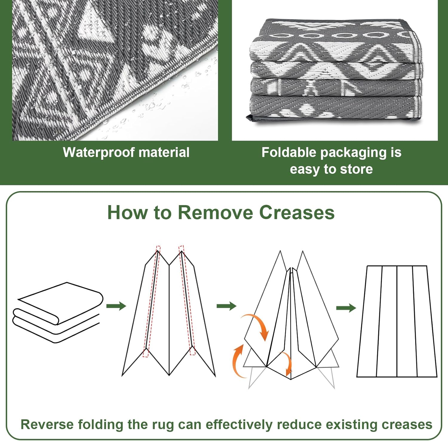 Thumbnail 2 de MOKANI Outdoor-Teppich wetterfest, wendbar (180x270 cm) – Balkon-, Camping- und Terrassenmatte in Grau