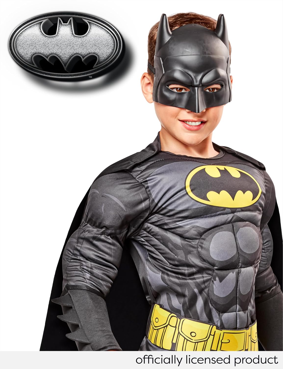 Detalle de Rubies DC Comics Batman Kids Costume with Padded Jumpsuit, Cape and Mask
