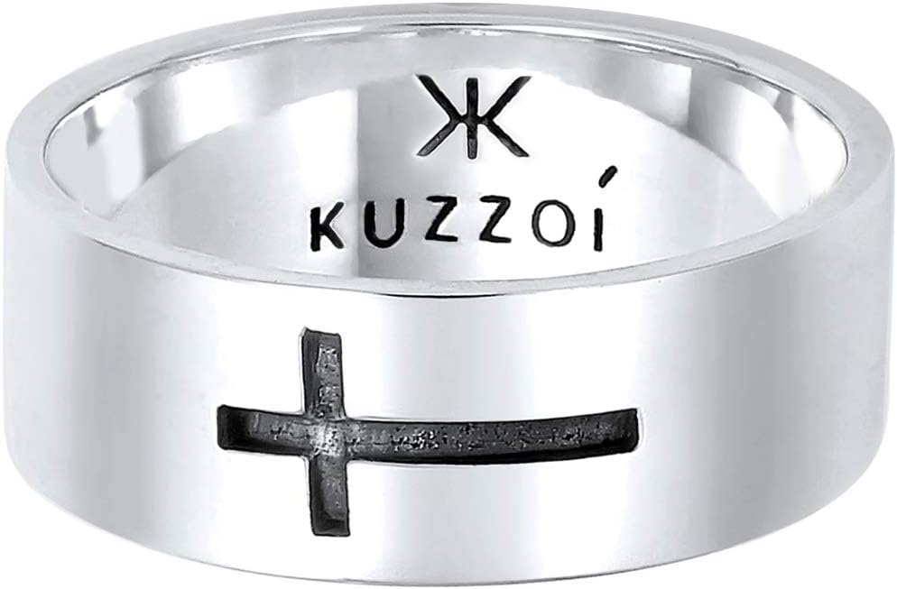 Thumbnail 1 de Kuzzoi Herrenring Bandring mit Kreuz-Motiv aus 925 Sterling Silber (8 mm, oxidiert) – Ringgröße 60–66
